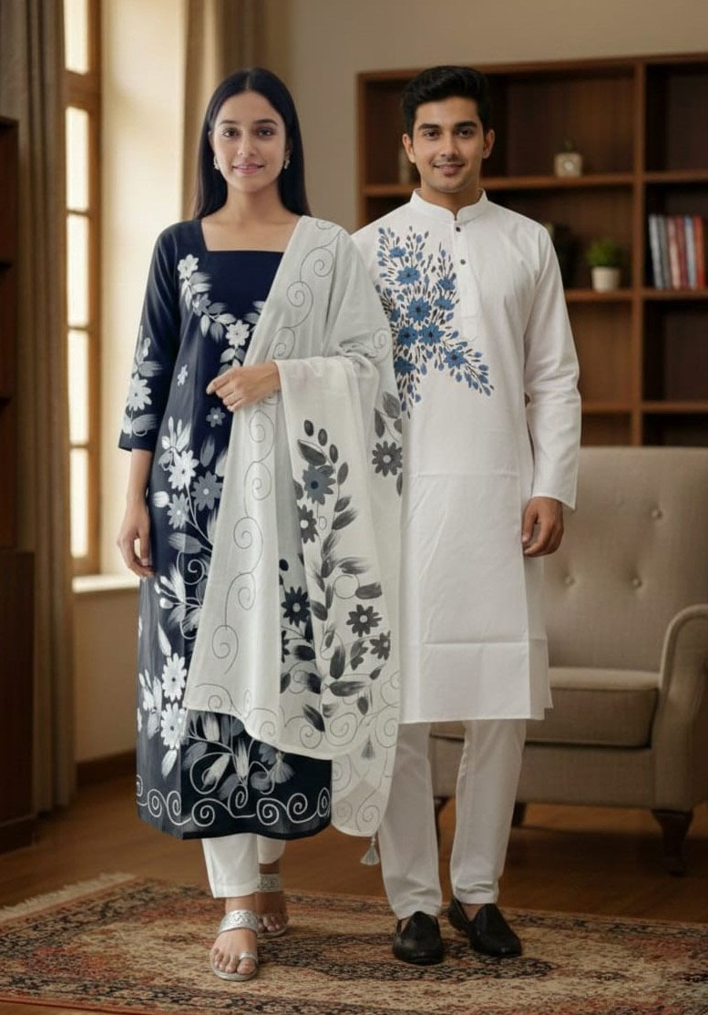 Panjabi Three Piece Couple Set